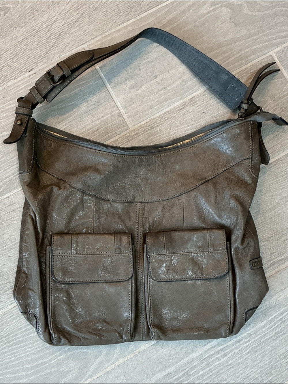 Ellington Taupe Leather Hobo with Front Flap Magnetic Pockets Zipper Closure